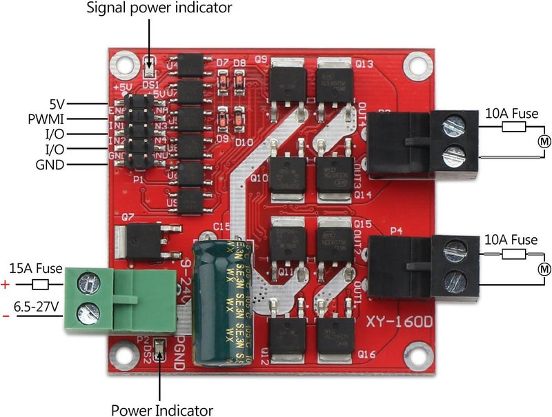 DROK DC Motor Driver, L298 Dual H Bridge Motor Speed Controller DC 6.5V-27V 7A PWM Motor Regulator Board 12V 24V Electric Motor Control Module Industrial 160W with Optocoupler Isolation - Image 2
