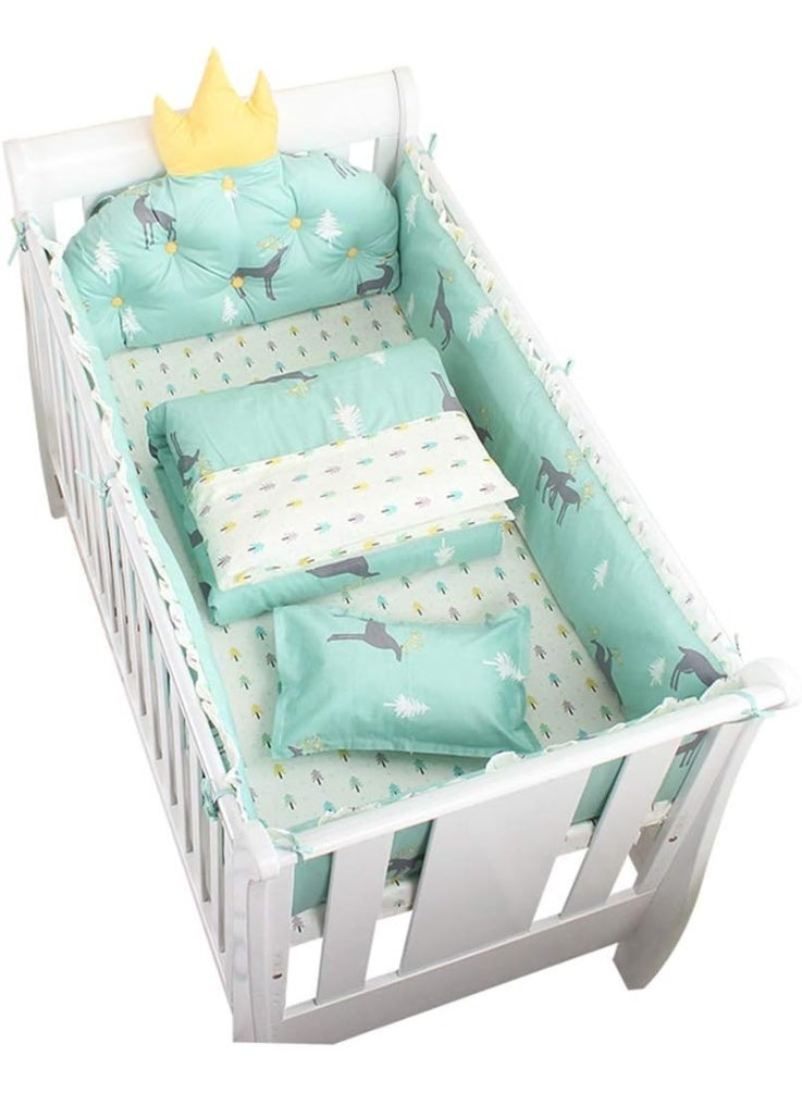 Moro Moro 3 Lan Crib, Cotton Crown Cushion Exquisite Lace Children's Bed Five-Piece Cartoon Cotton Crib Bedding Set - Image 1