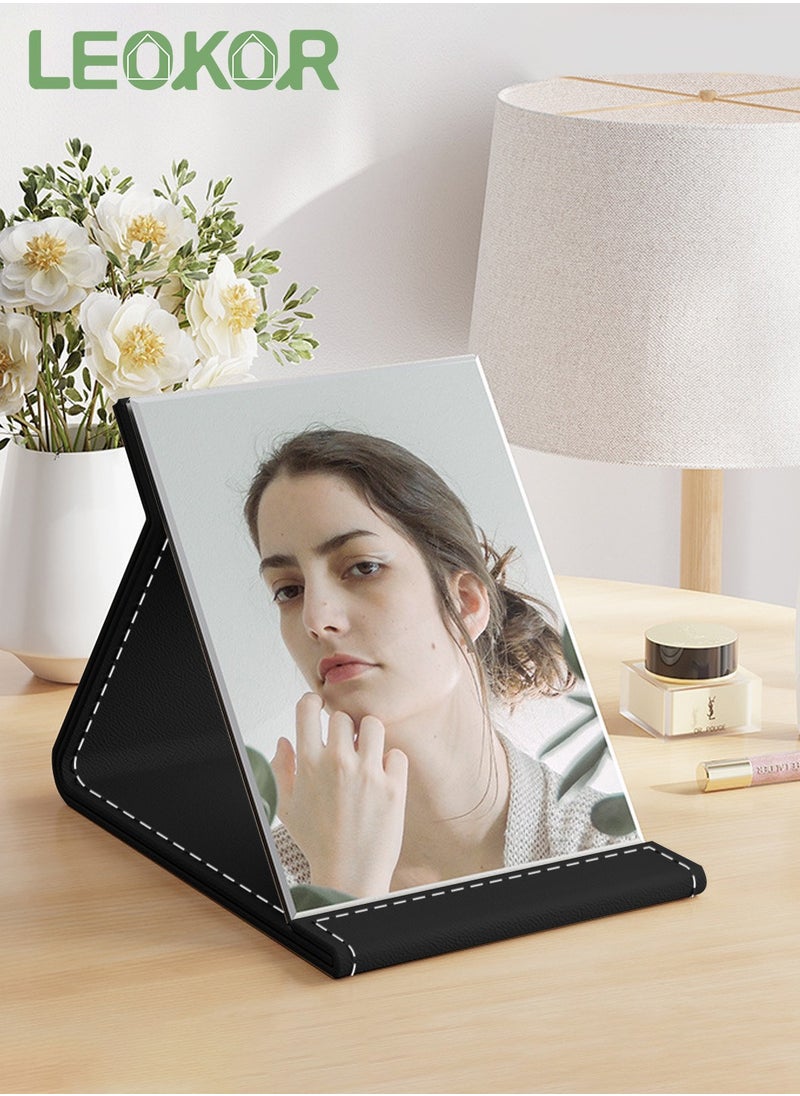 LEOKOR - Portable Folding Makeup Mirror, Table Vanity Desk Travel Mirror with Stand, Desktop Mirror Black 25.5*18CM - Image 1