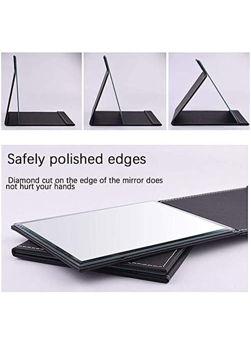 LEOKOR - Portable Folding Makeup Mirror, Table Vanity Desk Travel Mirror with Stand, Desktop Mirror Black 25.5*18CM - Image 1