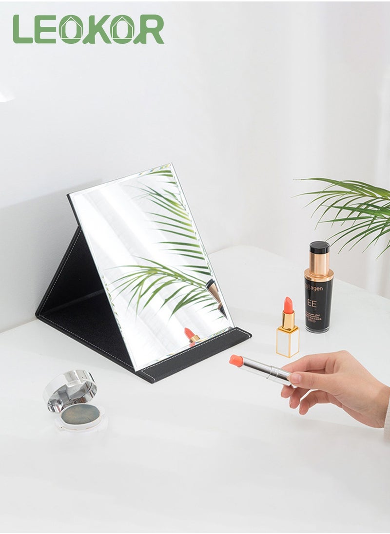 LEOKOR - Portable Folding Makeup Mirror, Table Vanity Desk Travel Mirror with Stand, Desktop Mirror Black 25.5*18CM - Image 1
