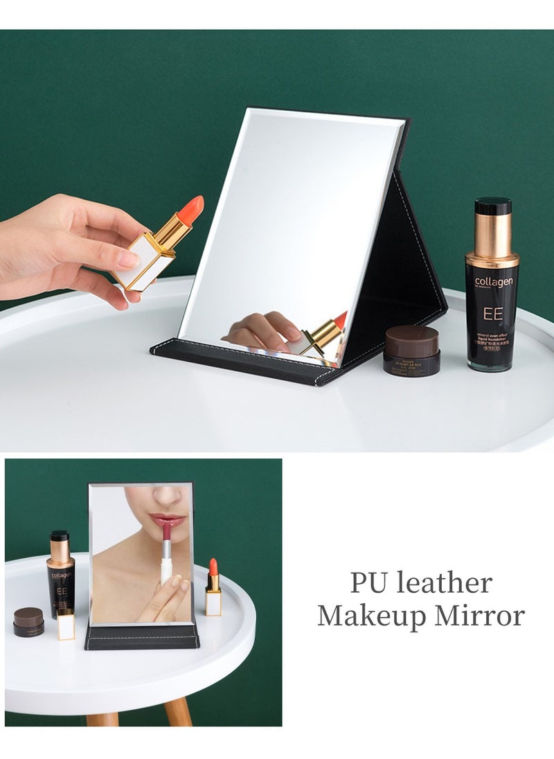 LEOKOR - Portable Folding Makeup Mirror, Table Vanity Desk Travel Mirror with Stand, Desktop Mirror Black 25.5*18CM - Image 1