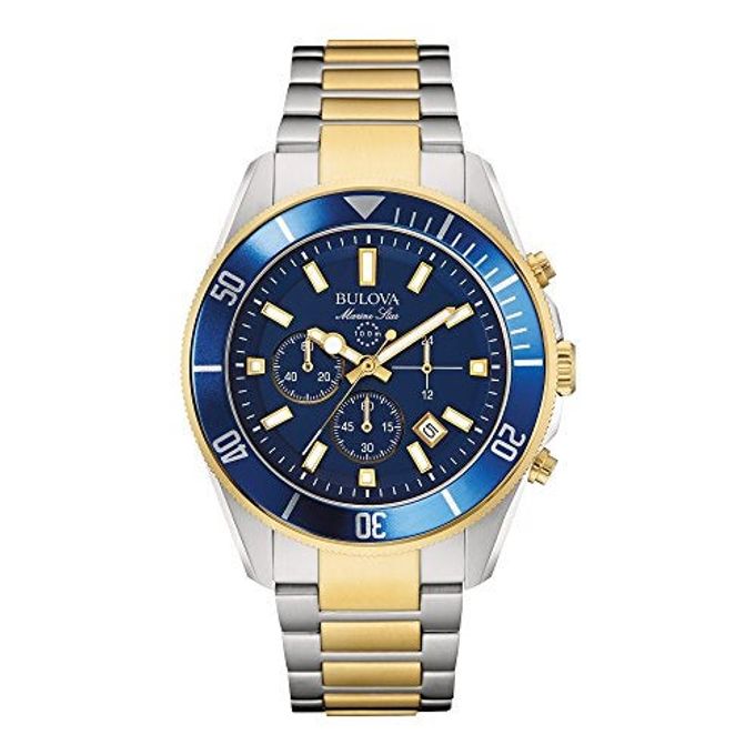Bulova Men'S Marine Star Chronograph Quartz Two Tone Gold Stainless Steel Watch, Blue, Calendar, Luminous, 43Mm Style: 98B230 - Image 2