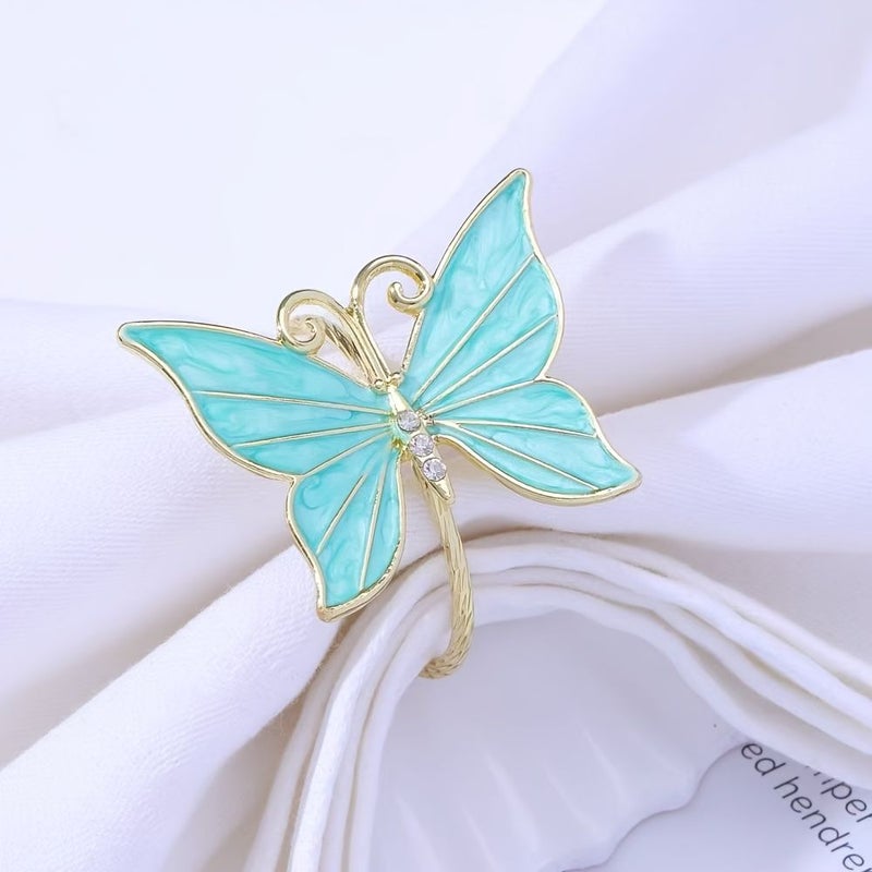 4 Blue Butterfly Metal Napkin Rings for Wedding Banquet Table Decoration - Image 5