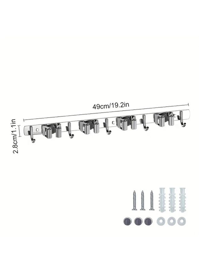 Heavy Duty Black Metal Tool Organizer Wall Rack with 4 Slots 5 Hooks for Brooms Mops Garage - Image 3