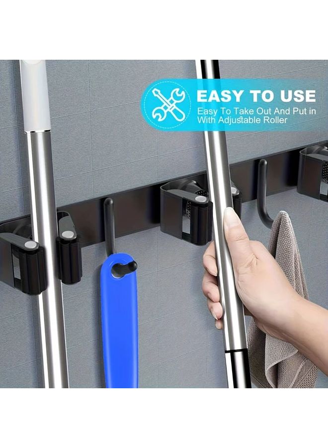 Heavy Duty Black Metal Tool Organizer Wall Rack with 4 Slots 5 Hooks for Brooms Mops Garage - Image 5