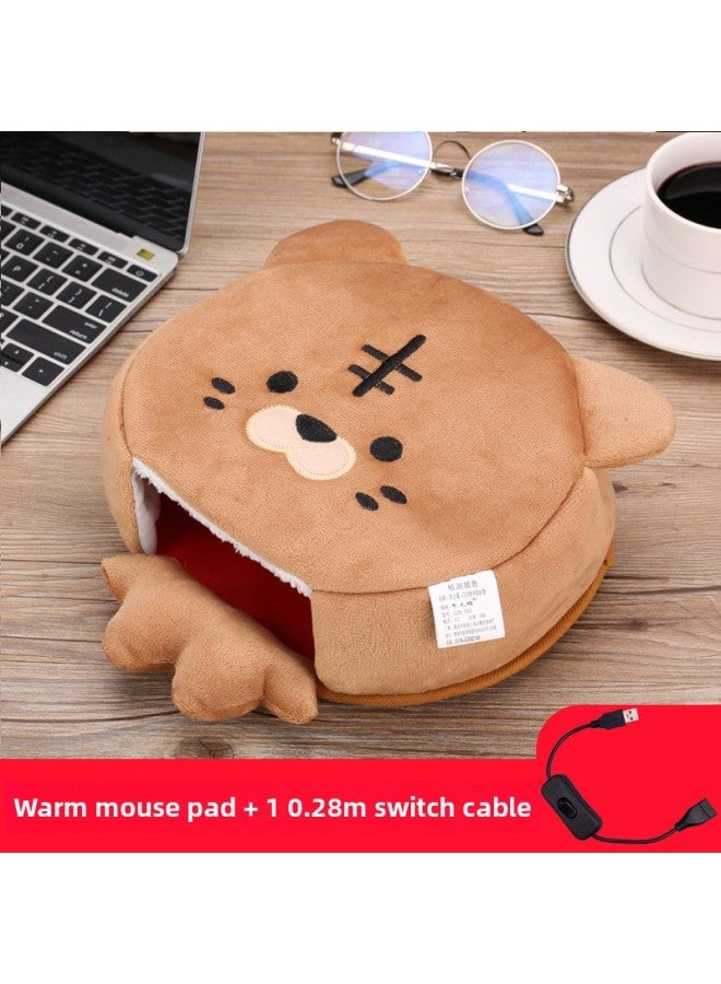 Winter Heating Hand Warmer Mouse Pad With Wrist Winter Mouse Cover Warm Computer Men's Fleece-lined Thickened Gloves-Pattern:Little Tiger + Send An Extra Switch Cable  - Image 1