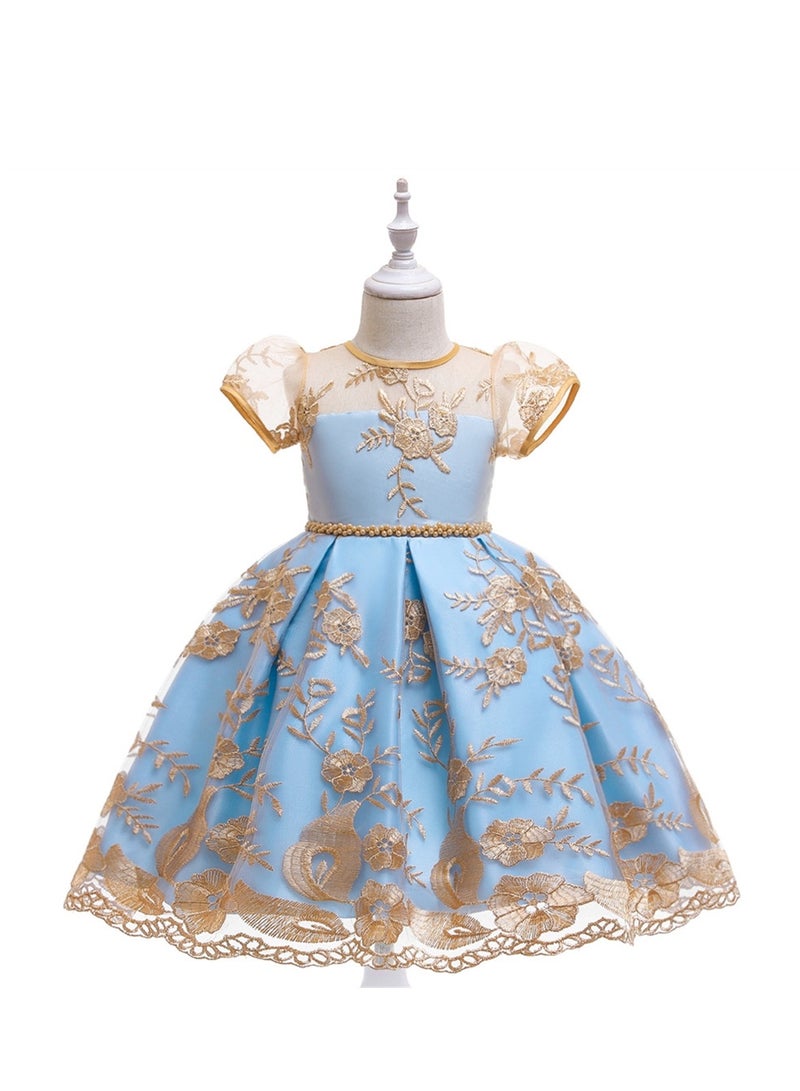 Wedding dress princess dress gold embroidered big bow host catwalk dress Costume - Image 1