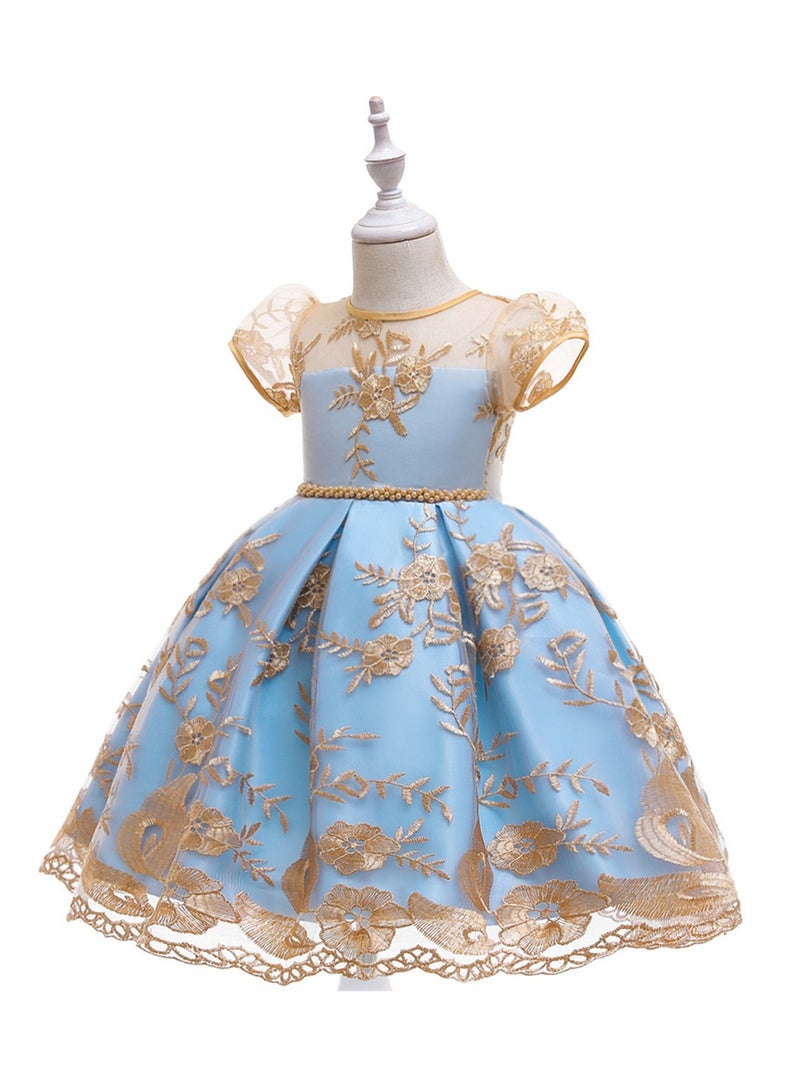 Wedding dress princess dress gold embroidered big bow host catwalk dress Costume - Image 3