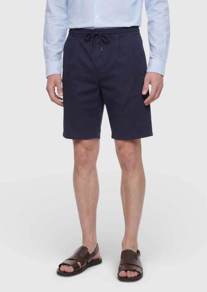 RAMSEY Navy Blue Weaving Jogging Fit Casual Linen Blended Bermuda