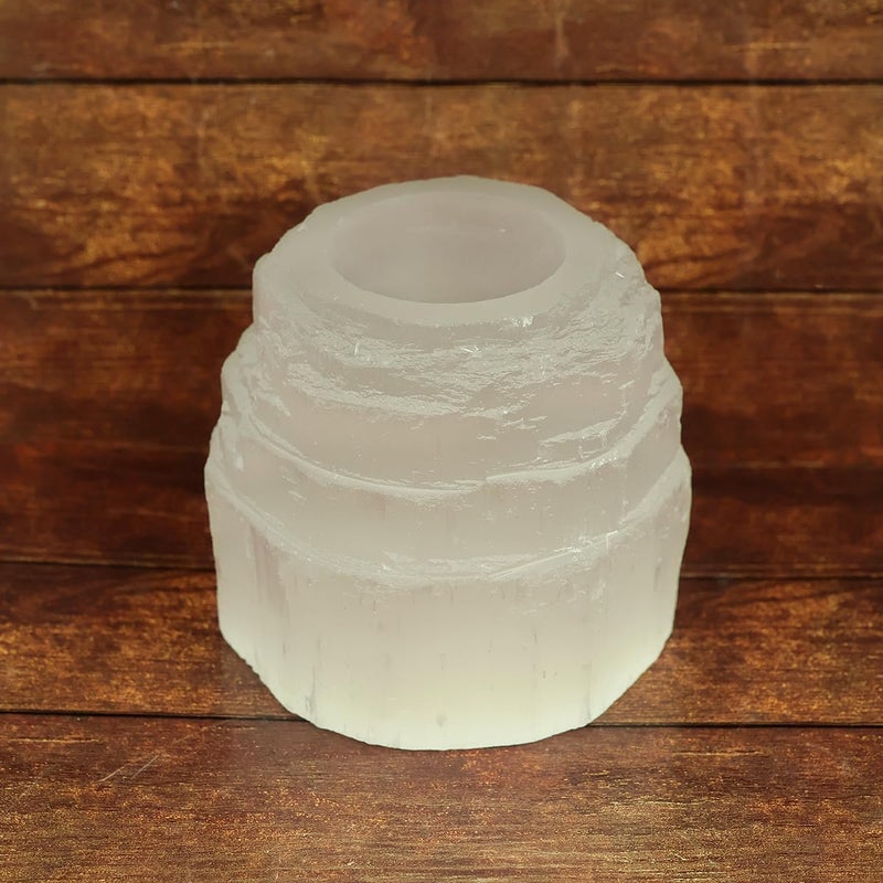 Crystu Selenite Tealight Candle Holder Selenite Mountain Tea Light Candle Holder Selenite Step Candle Holder - Image 1