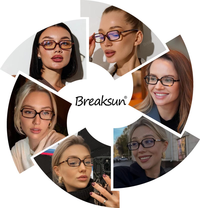 Breaksun نظارات بريكسون ريترو مستطيلة للنساء والرجال نظارات زرقاء مضادة للضوء بتصميم عتيق (سلحفاة) - Image 3