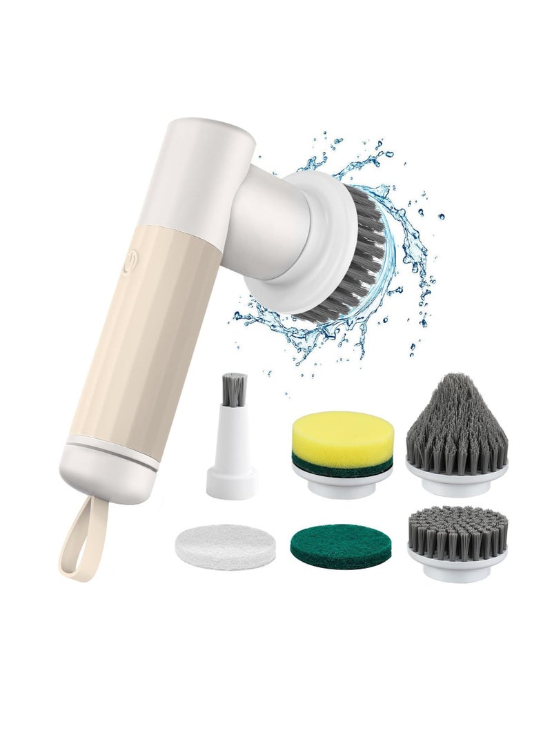 عام فرشاة تنظيف إلكترونية مع 6 فرش بديلة، فرشاة كهربائية تدور 360 درجة، لاسلكية، سرعتان للتعديل، مناسبة لأرضيات الزجاج/البلاط في حوض المطبخ/الحمام - Image 1