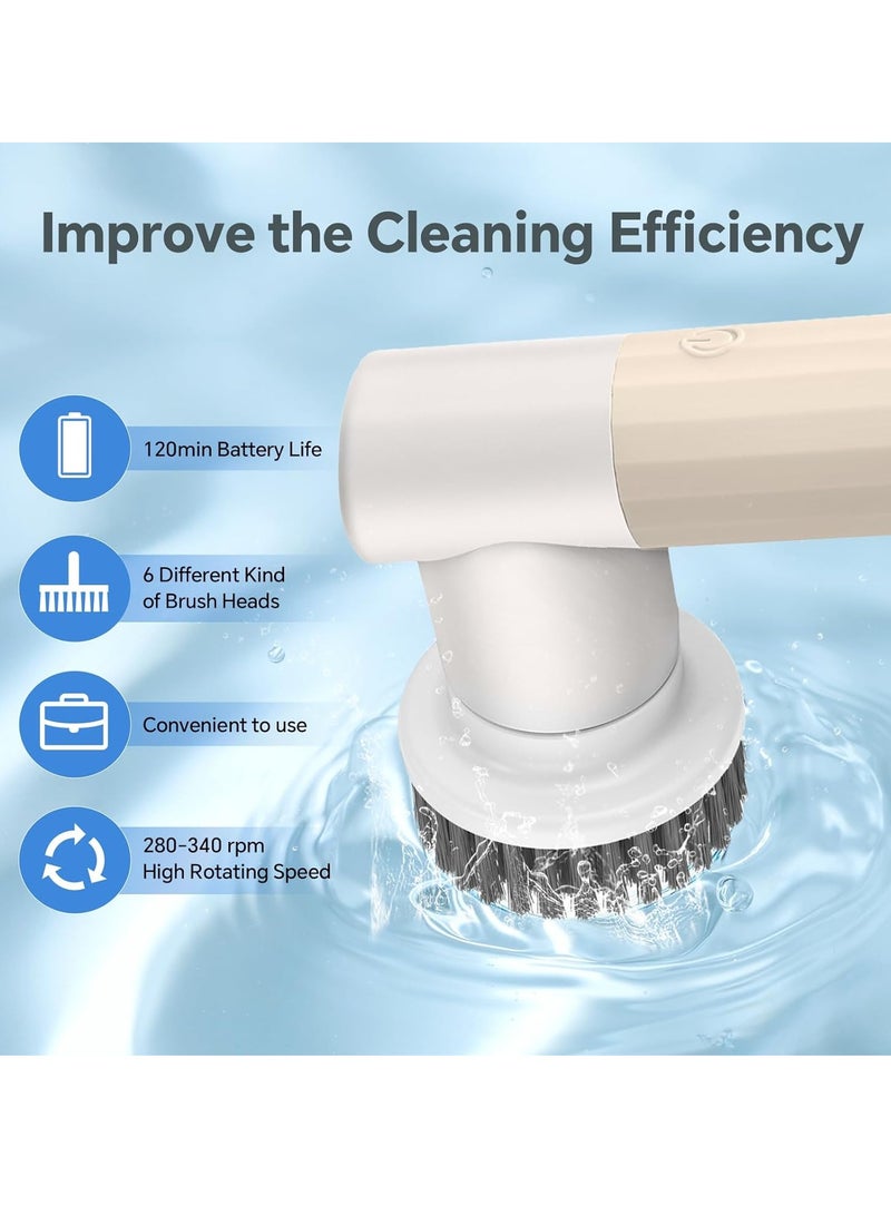عام فرشاة تنظيف إلكترونية مع 6 فرش بديلة، فرشاة كهربائية تدور 360 درجة، لاسلكية، سرعتان للتعديل، مناسبة لأرضيات الزجاج/البلاط في حوض المطبخ/الحمام - Image 2