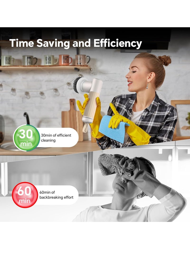 عام فرشاة تنظيف إلكترونية مع 6 فرش بديلة، فرشاة كهربائية تدور 360 درجة، لاسلكية، سرعتان للتعديل، مناسبة لأرضيات الزجاج/البلاط في حوض المطبخ/الحمام - Image 4