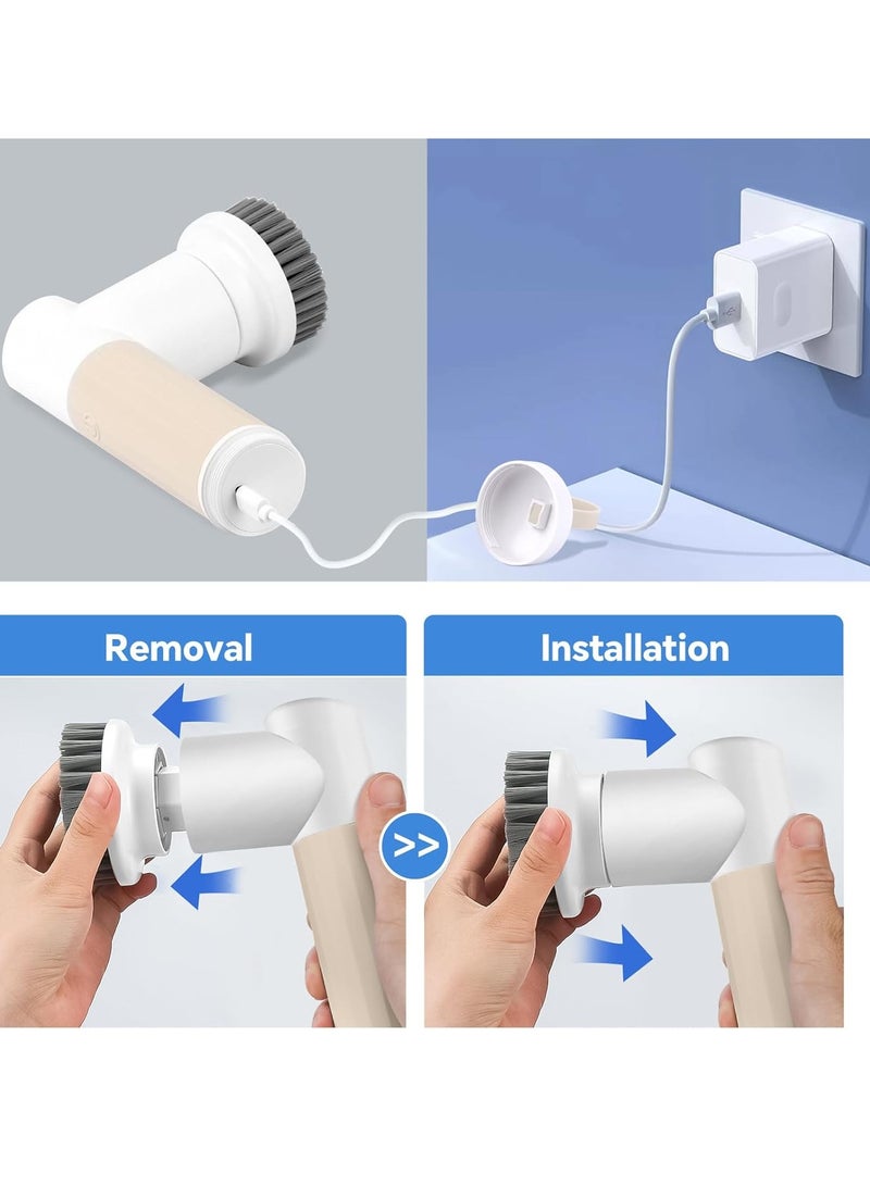 عام فرشاة تنظيف إلكترونية مع 6 فرش بديلة، فرشاة كهربائية تدور 360 درجة، لاسلكية، سرعتان للتعديل، مناسبة لأرضيات الزجاج/البلاط في حوض المطبخ/الحمام - Image 5