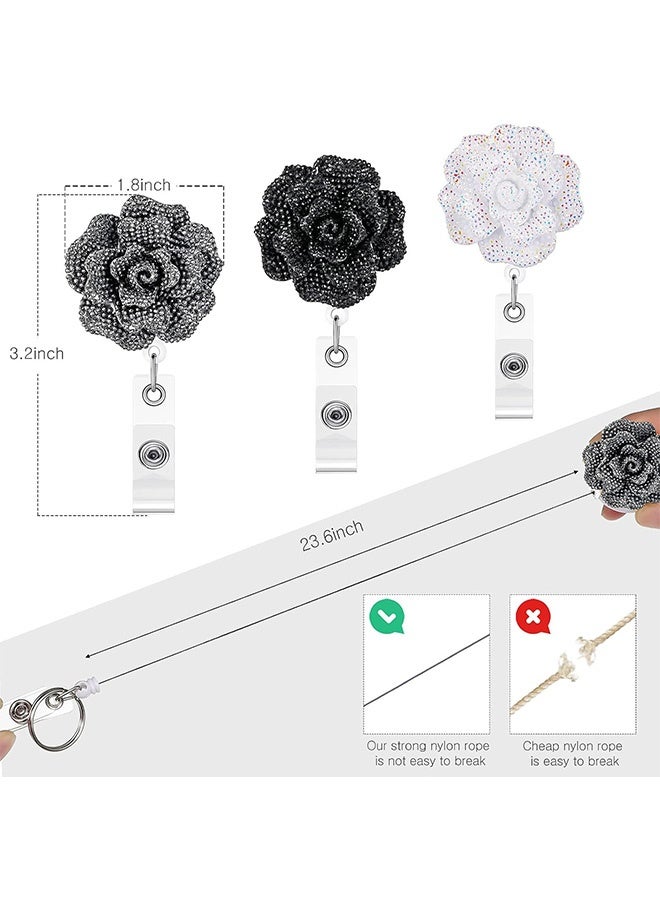 كوانتوم 3 PCS بطاقة بطاقة هوية حامل شارة ، بكرات شارة قابلة للسحب روز ممرضة معرف حامل الشارة بكرة ، واقي بطاقة الحبل القابلة للإزالة للمكتب ممرضة المعلم الطالب - Image 2