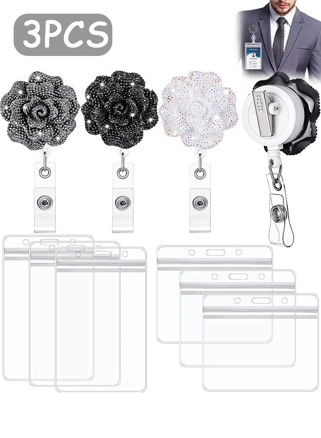 كوانتوم 3 PCS بطاقة بطاقة هوية حامل شارة ، بكرات شارة قابلة للسحب روز ممرضة معرف حامل الشارة بكرة ، واقي بطاقة الحبل القابلة للإزالة للمكتب ممرضة المعلم الطالب - Image 1