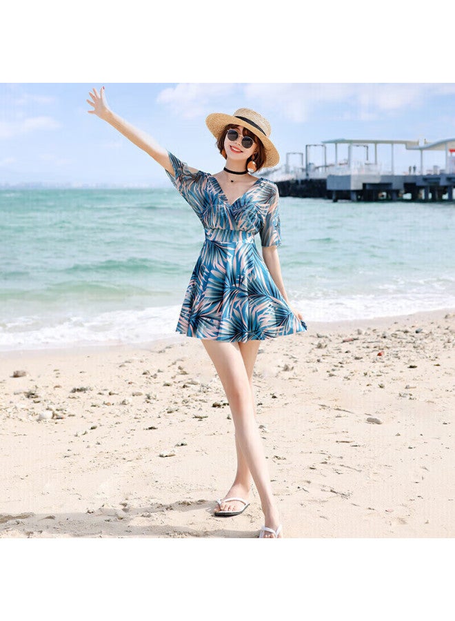 Skin-friendly Yifu Sun Protection Swimsuit For Women, Fashionable And Tummy-covering, Slimming, Conservative, Plus Size, Ladies' Hot Spring Skirt-style One-piece Boyshort Swimwear - Image 3