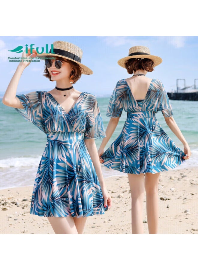 Skin-friendly Yifu Sun Protection Swimsuit For Women, Fashionable And Tummy-covering, Slimming, Conservative, Plus Size, Ladies' Hot Spring Skirt-style One-piece Boyshort Swimwear - Image 1