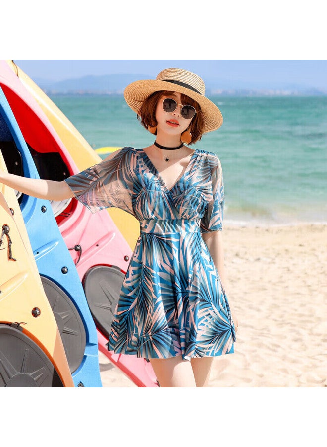 Skin-friendly Yifu Sun Protection Swimsuit For Women, Fashionable And Tummy-covering, Slimming, Conservative, Plus Size, Ladies' Hot Spring Skirt-style One-piece Boyshort Swimwear - Image 2