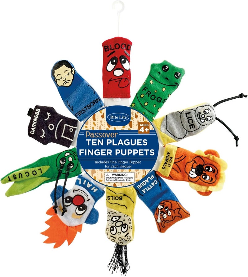 Rite Lite Judaic Plush Passover Finger Puppets Set - 10 Plagues Educational Toy - Image 1