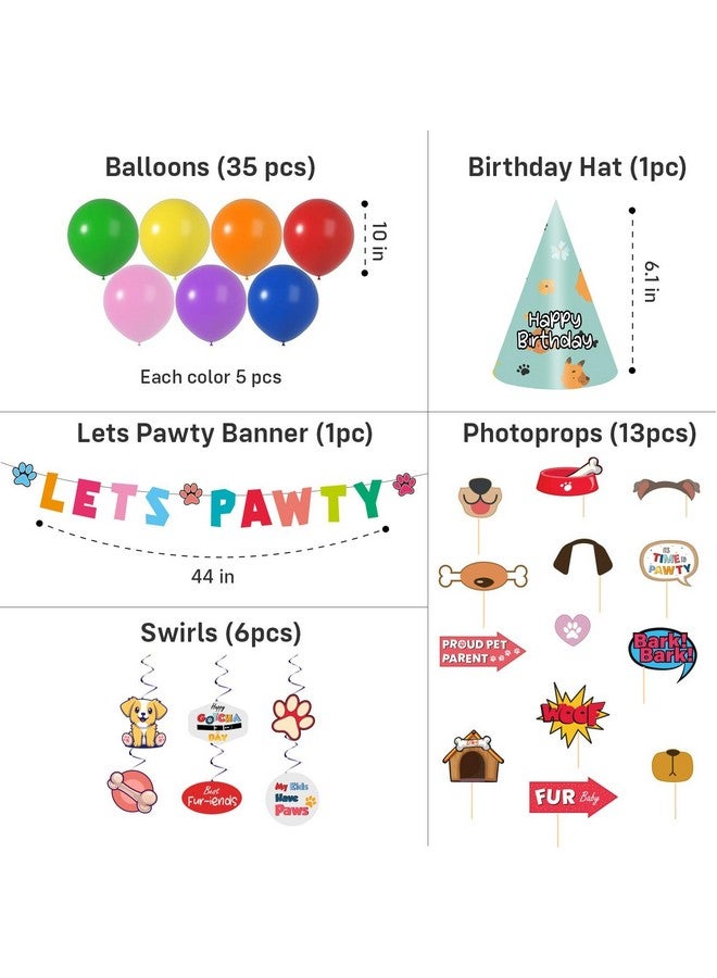 Party Propz Party Propz Dog Birthday Decorations -56Pcs Dog Birthday Accessories | Lets Pawty Balloon | Dog Party Hat | Dog Birthday Cap | Dog Party Swirls | Dog Birthday Propz | Lets Pawty Banner Cardstock - Image 2