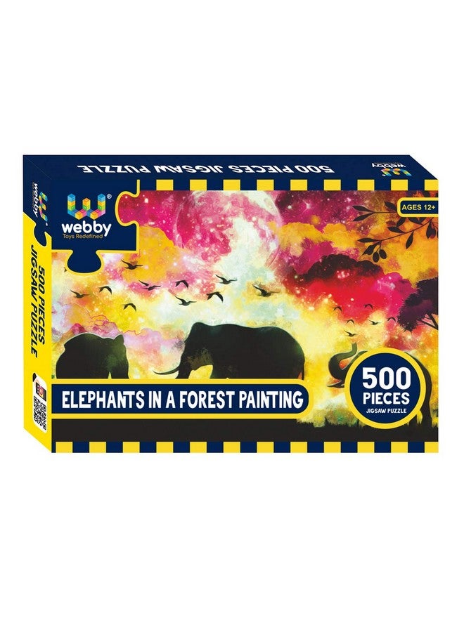 Webby Elephants in A Forest Painting Jigsaw Puzzle, 500 Pieces - Image 1