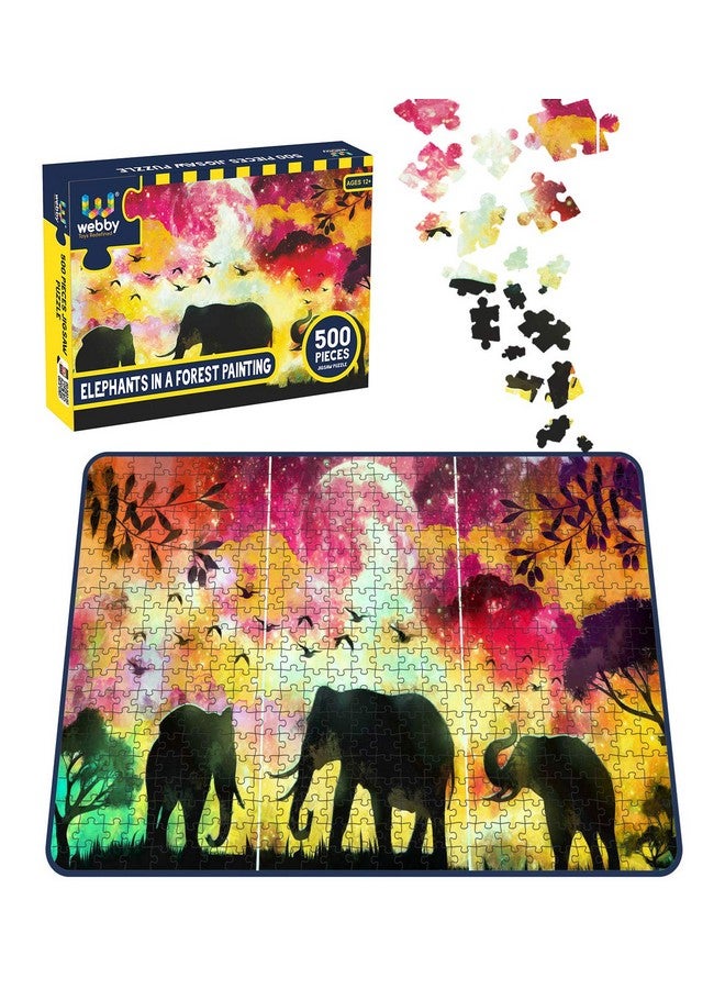 Webby Elephants in A Forest Painting Jigsaw Puzzle, 500 Pieces - Image 3