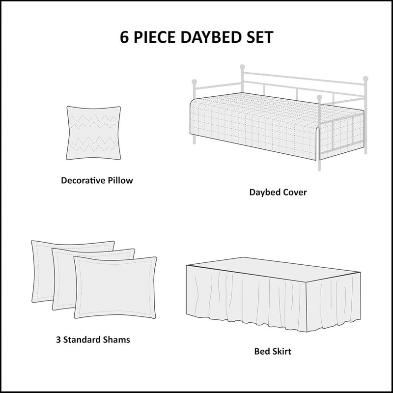 Madison Park Daybed Cover Set Damask Quilted Cover for Daybeds, All Season, Pre-washed Cotton-Filled Coastal Bedding with Scallop Edge, Shams, Bedskirt, DÃ©cor Pillows, Tuscany, Cream, 39"x75", 6 Piece - Image 5