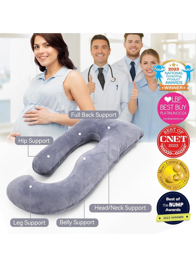 Pregnancy Pillows, U Shaped Full Body Maternity Pillow with Removable Cover, Grey Pregnant Support Pillow for Sleeping（ Grey） - Image 2
