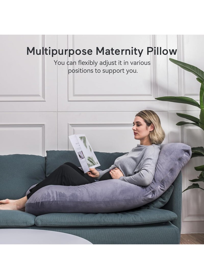Pregnancy Pillows, U Shaped Full Body Maternity Pillow with Removable Cover, Grey Pregnant Support Pillow for Sleeping（ Grey） - Image 4