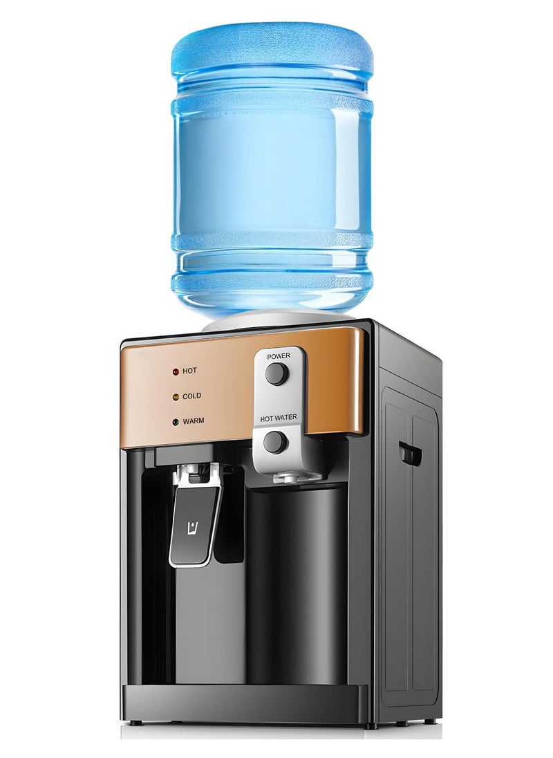 XiuWoo Electric Water Dispenser, Top Loading Water Cooler for 4.5-18.9L, 3 Temperature Settings Room Temperature Water Cold Hot Water Dispenser,575W Antibacterial Food-Grade Stainless Steel Inner Tank  Bedside Water Dispenser for Home, Office, Dormitory Use,Gold  - Image 1