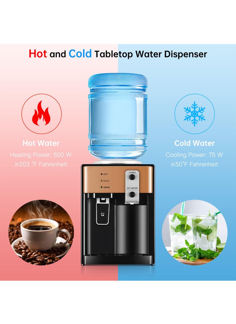 XiuWoo Electric Water Dispenser, Top Loading Water Cooler for 4.5-18.9L, 3 Temperature Settings Room Temperature Water Cold Hot Water Dispenser,575W Antibacterial Food-Grade Stainless Steel Inner Tank  Bedside Water Dispenser for Home, Office, Dormitory Use,Gold  - Image 2