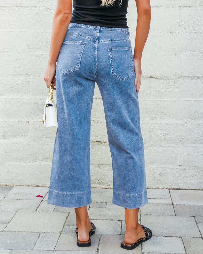 GRAPENT Casual Women's Capri Denim Pants - Stretchy High Waisted Wide Leg Cropped Jeans for Women - Ladies Roadknight Blue Size 12 to 14 - Image 2