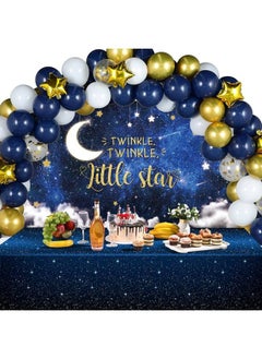 Maitys Twinkle Twinkle Little Star Baby Shower Decorations Navy Blue White Confetti Gold Foil Balloon Arch Kit Twinkle Twinkle Little Star Backdrop Space Tablecloth For Baby Shower Birthday Party Supplies  - Image 1