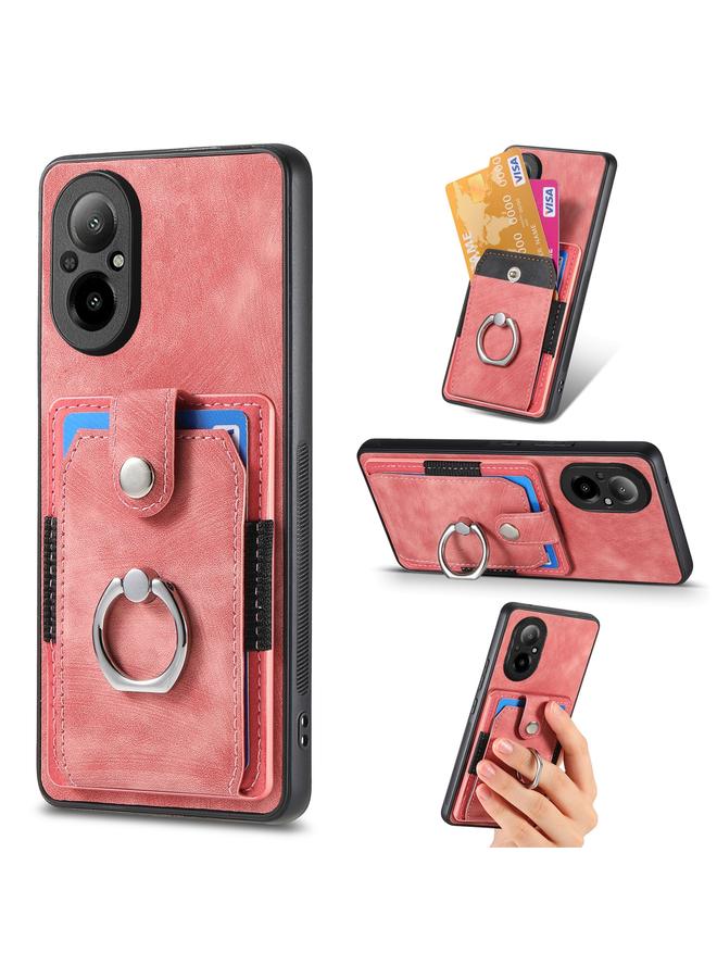 erorex For Realme C67 4G Retro Skin-feel Ring Card Wallet Phone Case(Pink) 