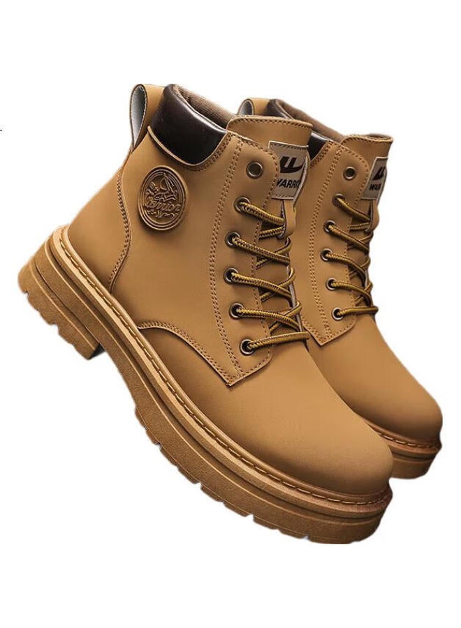 Pull Back أحذية هويلي للرجال، أحذية مارتن عالية الكعب بأسلوب بريطاني عصري، أحذية عمل، أحذية كاجوال، كاكي، مقاس 37 - Image 1