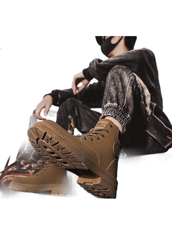 Pull Back أحذية هويلي للرجال، أحذية مارتن عالية الكعب بأسلوب بريطاني عصري، أحذية عمل، أحذية كاجوال، كاكي، مقاس 37 - Image 3