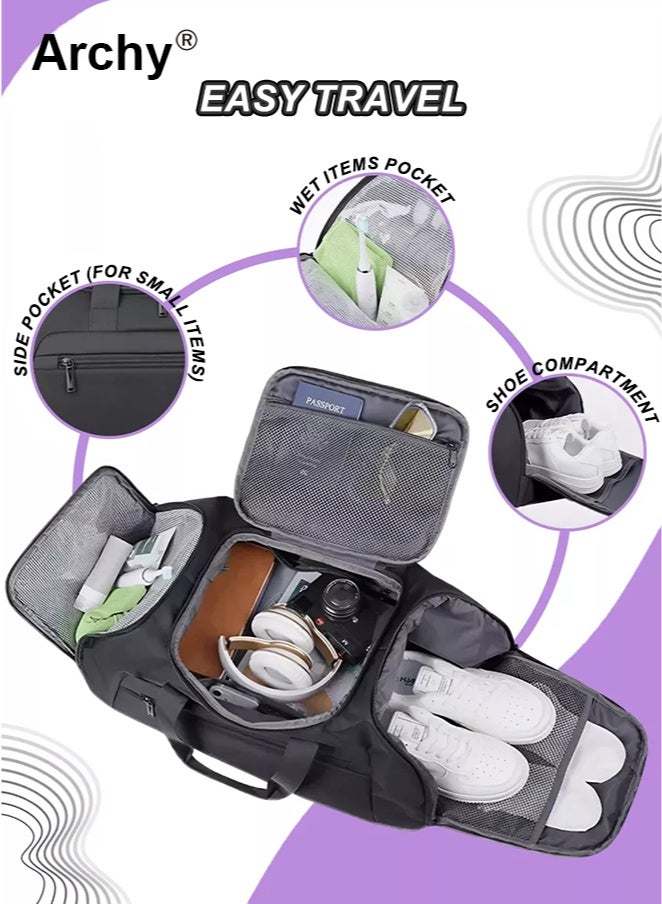 Archy 3-in-1 Large Capacity Sports & Travel Duffle Bag - Waterproof Gym Backpack with Shoe Compartment & Wet Pocket Gym Bags For Men & Women Sports Duffel Bags Travel Backpack Weekender Bag Overnight Bag - Image 3