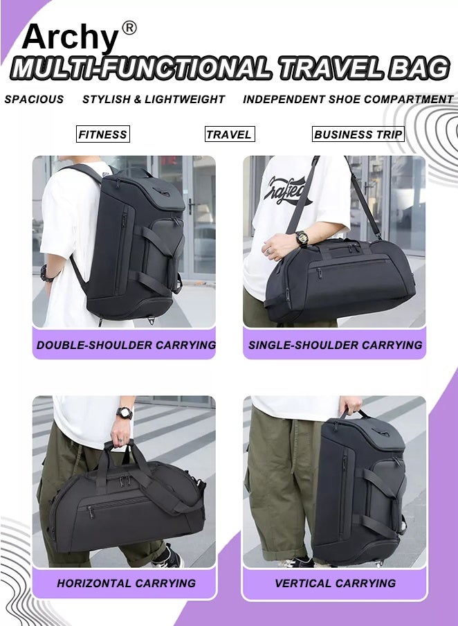 Archy 3-in-1 Large Capacity Sports & Travel Duffle Bag - Waterproof Gym Backpack with Shoe Compartment & Wet Pocket Gym Bags For Men & Women Sports Duffel Bags Travel Backpack Weekender Bag Overnight Bag - Image 4