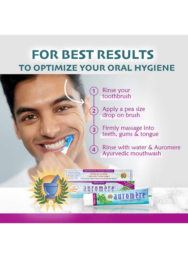 Auromere - Ayurvedic Herbal Toothpaste Mint Freevegan Natural Non Gmo Fluoride Free Gluten Free With Neem & Peelu (4.16 Oz) 1 Pack - Image 1