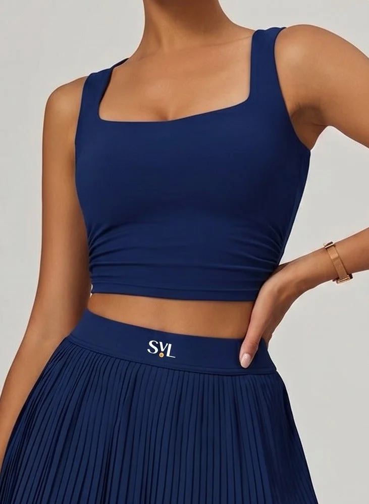 SVL Women's Sports Top with Built-in Bra - Navy Blue - SVL