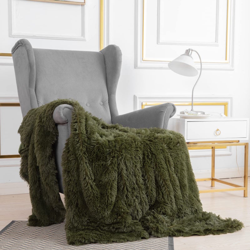 YUSOKI Long Faux Fur Throw Blanket for Sofa Couch,2 Layers,2.1lb,All Ages,Home Decoration, (Olive Green,50" x 60") - Image 2