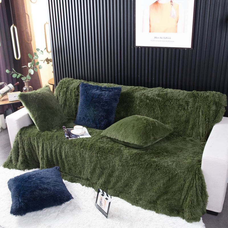 YUSOKI Long Faux Fur Throw Blanket for Sofa Couch,2 Layers,2.1lb,All Ages,Home Decoration, (Olive Green,50" x 60") - Image 5