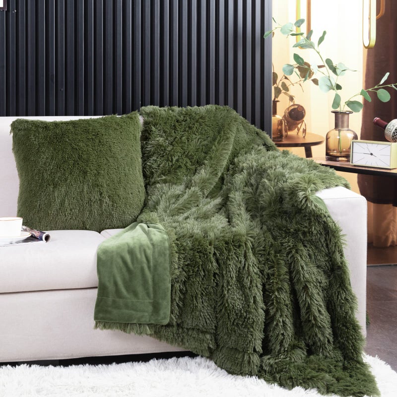 YUSOKI Long Faux Fur Throw Blanket for Sofa Couch,2 Layers,2.1lb,All Ages,Home Decoration, (Olive Green,50" x 60") - Image 4