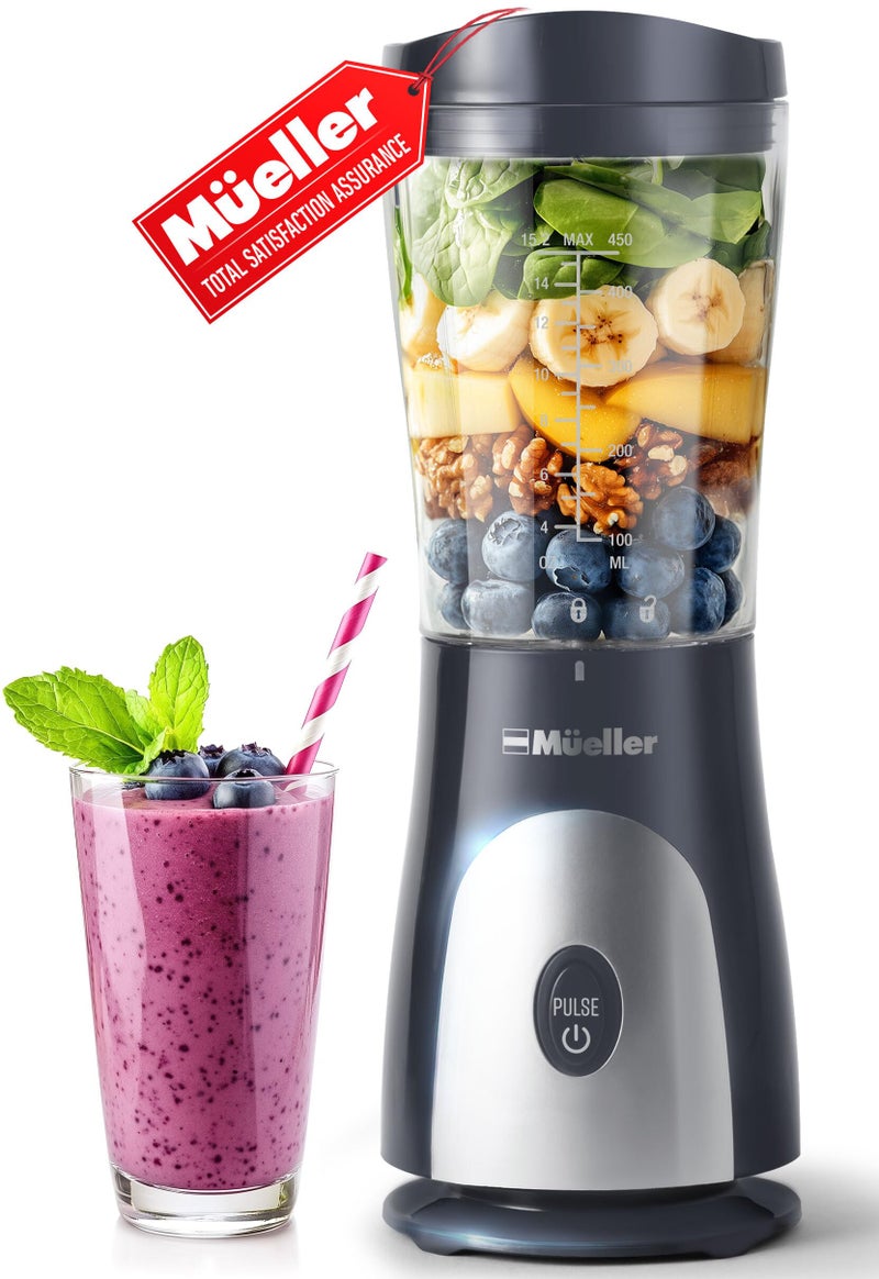 Mueller Smoothie Blender for Smoothies - Personal Blender for Shakes, Frozen Drinks, Baby Food & More, 15oz Travel Cup and Lid, Durable Stainless Steel Blades for Powerful Blending Performance - Image 1