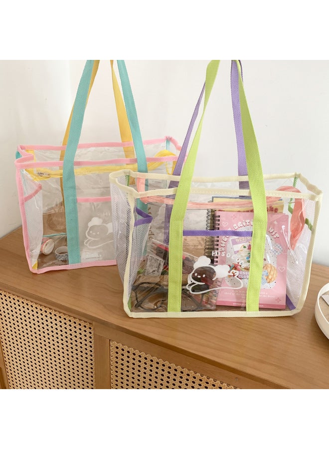 Generic Summer Transparent PVC Handbag Outdoor Swimming Waterproof Storage Bag Portable Large Capacity Beach Bag Storage Bag For Women-Color:Green And Yellow Portable - Image 2