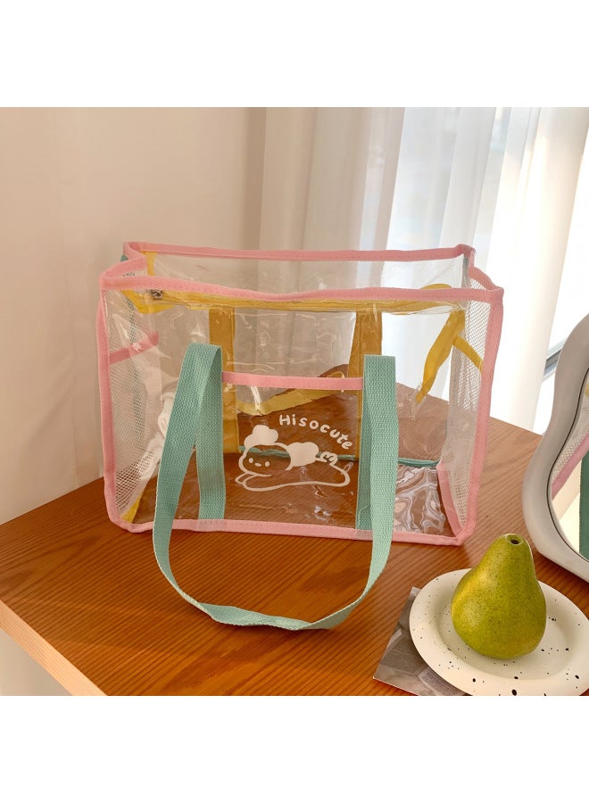 Generic Summer Transparent PVC Handbag Outdoor Swimming Waterproof Storage Bag Portable Large Capacity Beach Bag Storage Bag For Women-Color:Green And Yellow Portable - Image 1