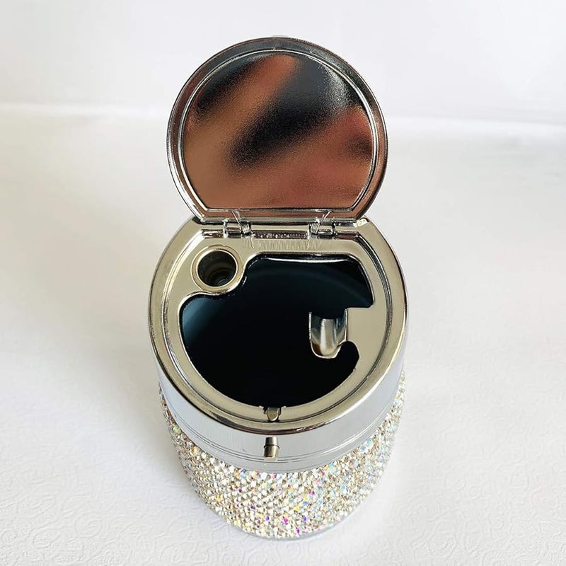 JMBL كريستال أبيض منفضة سجائر مع غطاء محمولة للفناء الخارجي الداخلي للمنزل والمكتب وديكور السيارة - Image 4